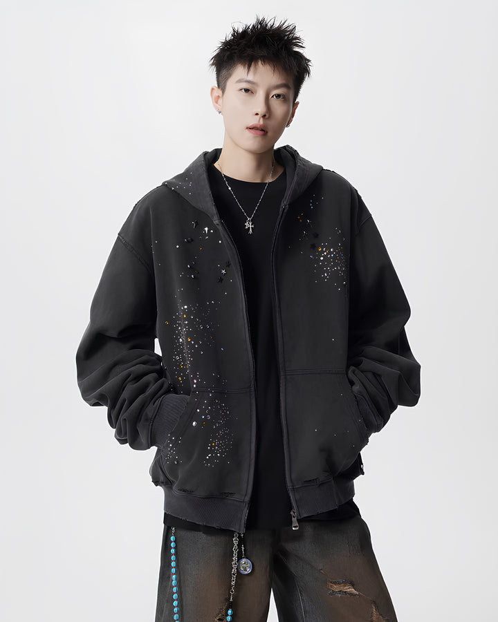 ラインストーンジップフーディ Ril 5972