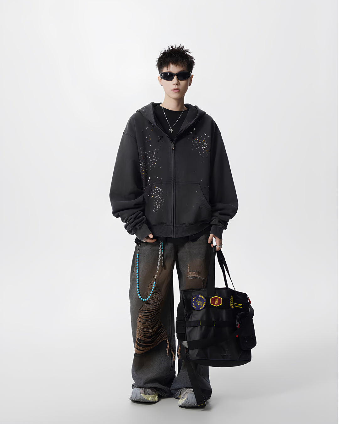 ラインストーンジップフーディ Ril 5972