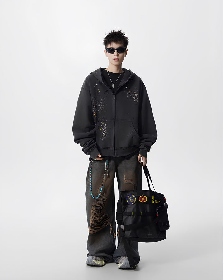 ラインストーンジップフーディ Ril 5972