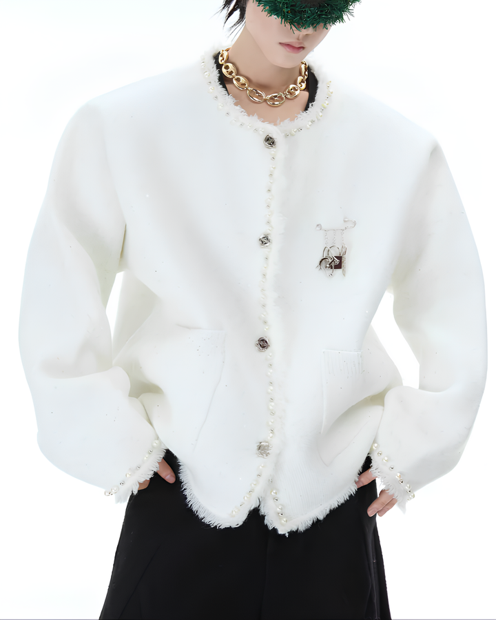 パールトリム ノーカラーツイードジャケット Ril 5979