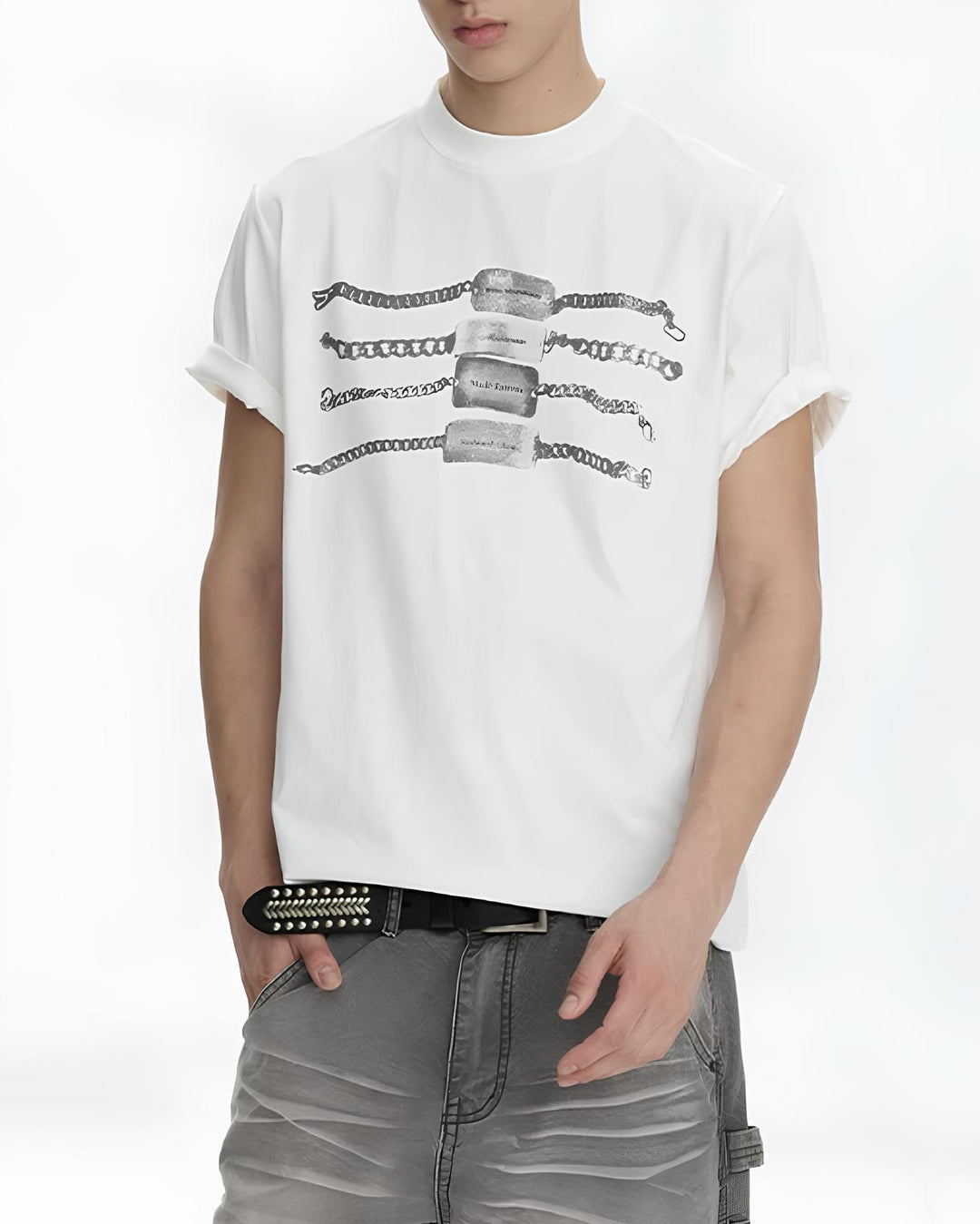 チェーンブレスレットグラフィックTシャツ Ril 6137