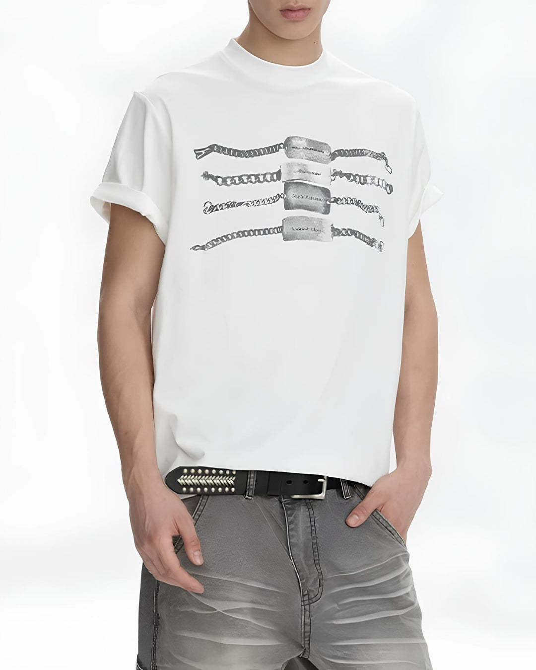 チェーンブレスレットグラフィックTシャツ Ril 6137