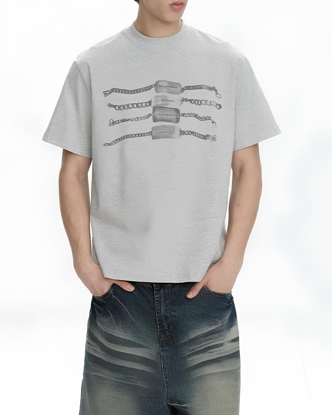 チェーンブレスレットグラフィックTシャツ Ril 6137