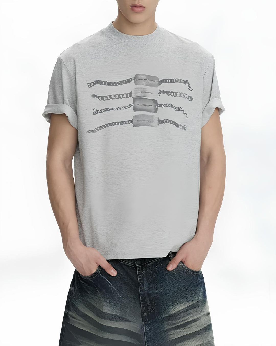 チェーンブレスレットグラフィックTシャツ Ril 6137