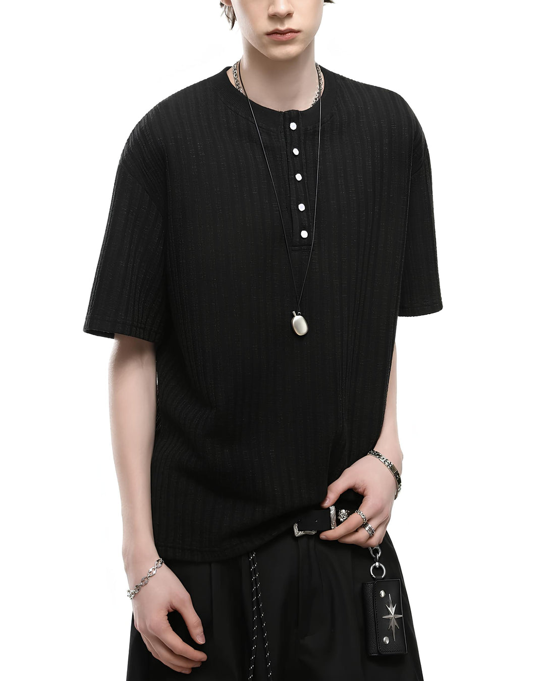 ヘンリーネックニットTシャツ Ril 6149