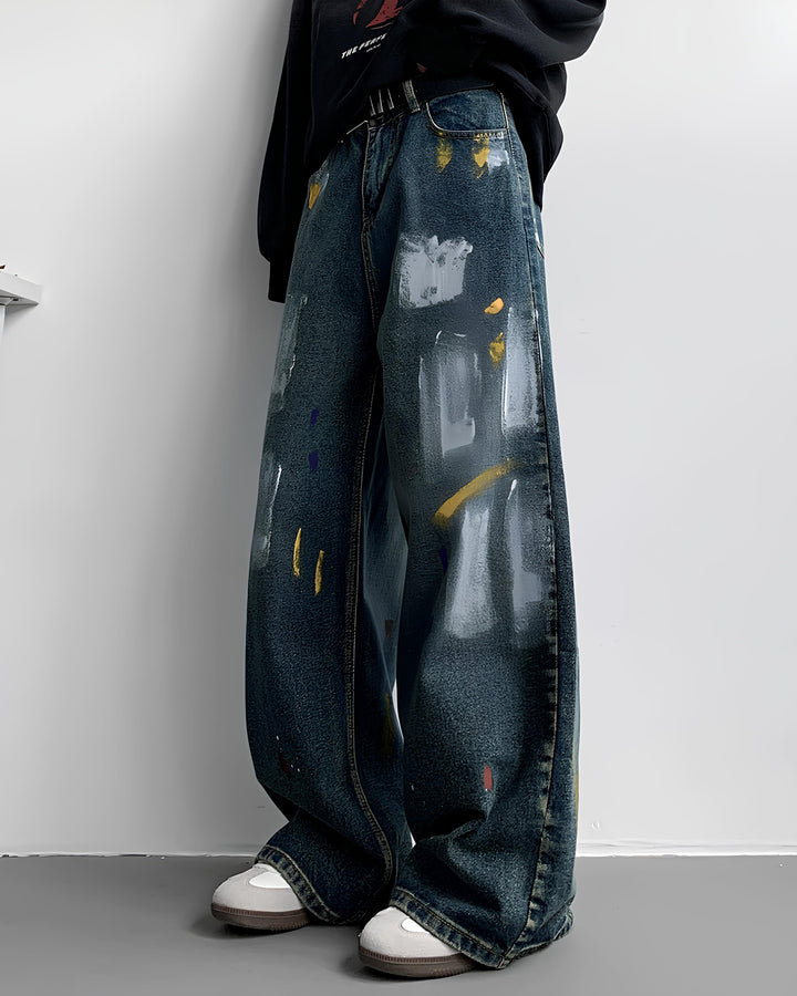 ペインテッドストレートデニムパンツ Ril 6190