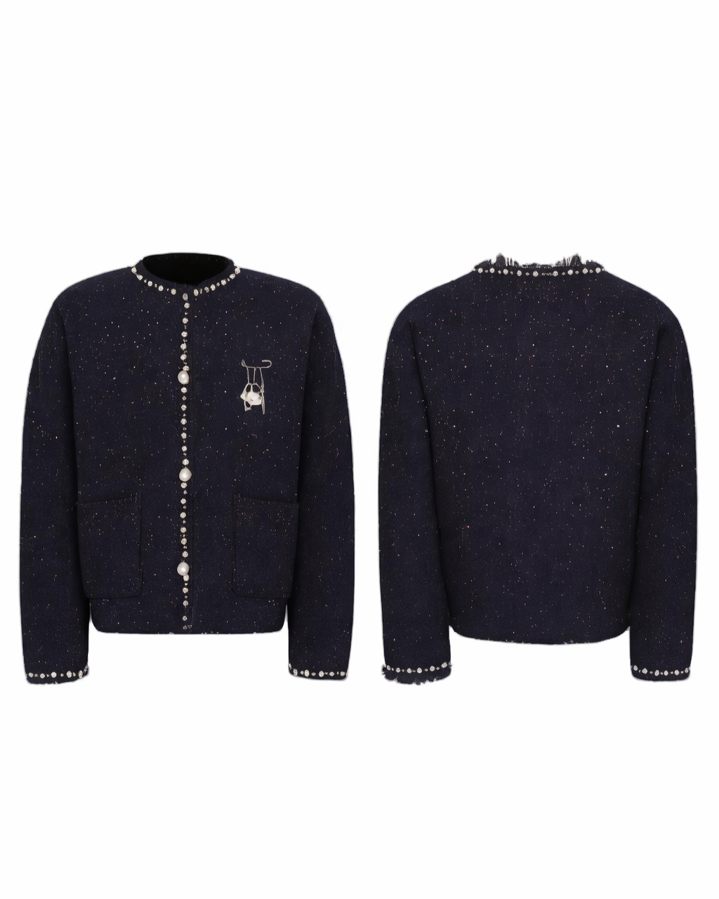 パールトリム ノーカラーツイードジャケット Ril 5979