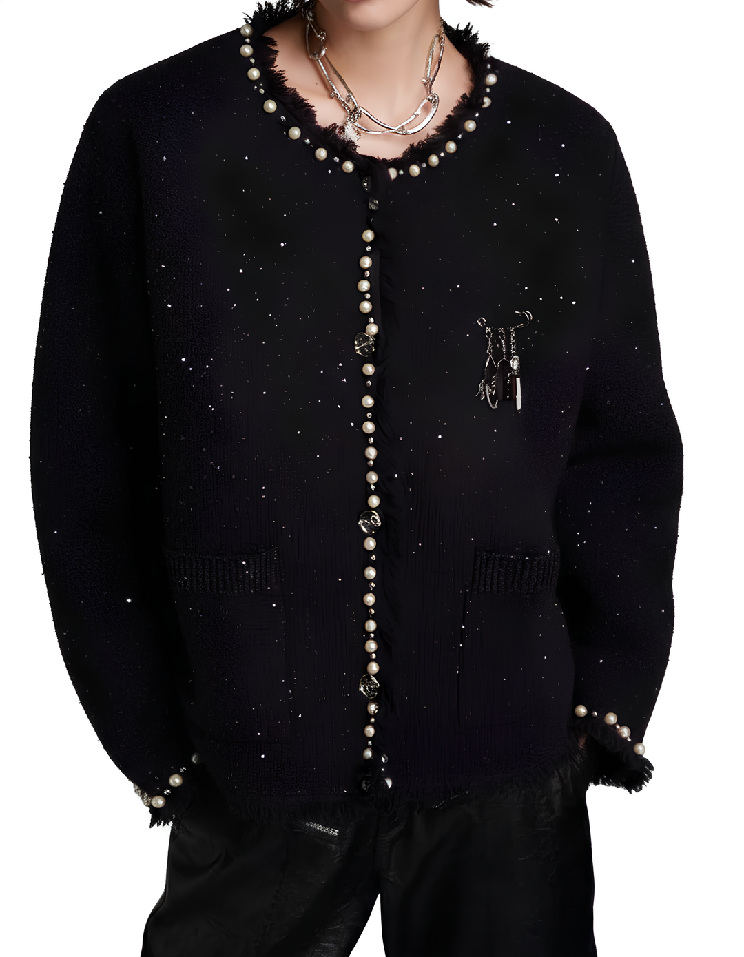 パールトリム ノーカラーツイードジャケット Ril 5979