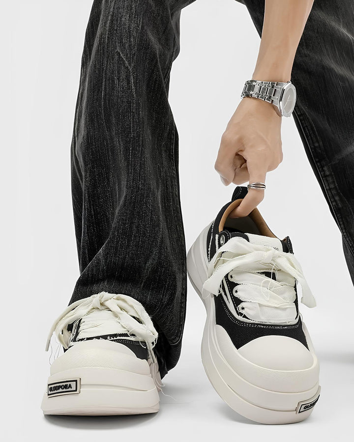 ホワイトステッチ厚底キャンバススニーカー Ril 5914