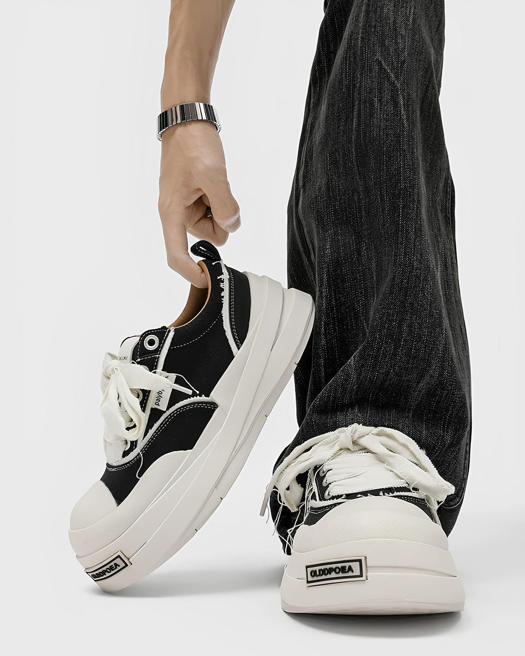 ホワイトステッチ厚底キャンバススニーカー Ril 5914