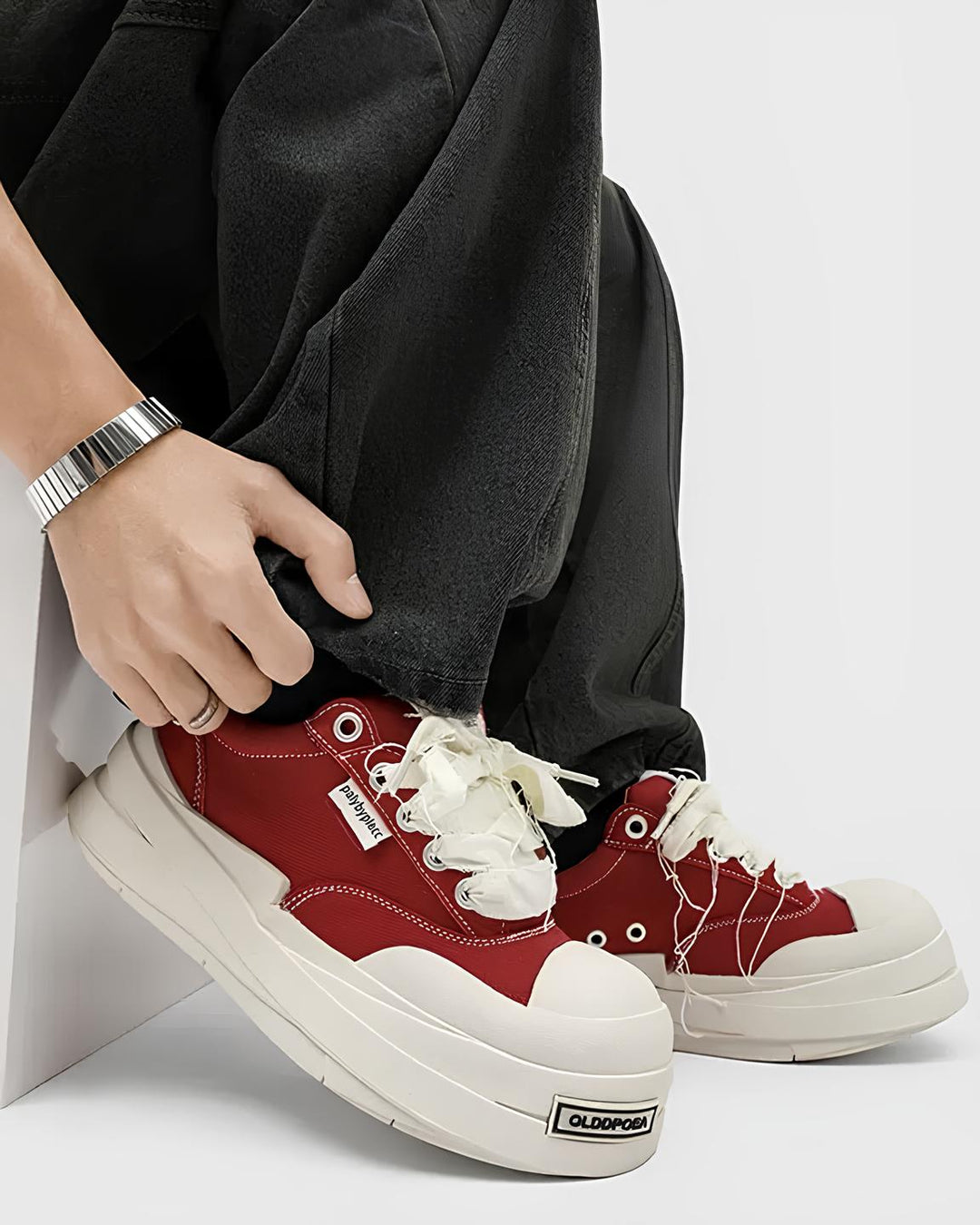 ホワイトステッチ厚底キャンバススニーカー Ril 5914