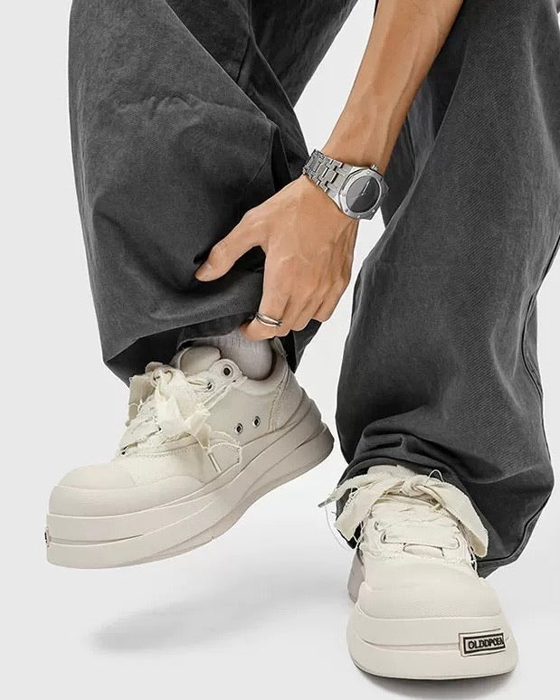 ホワイトステッチ厚底キャンバススニーカー Ril 5914