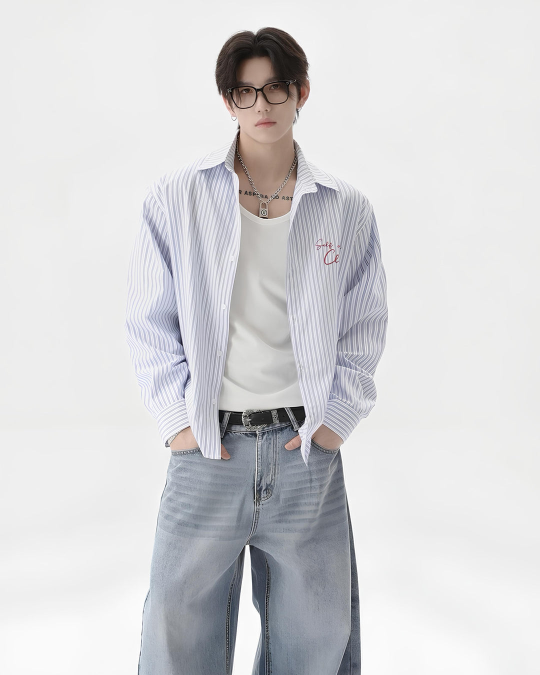 ストライププリントロングスリーブシャツ Ril 6048