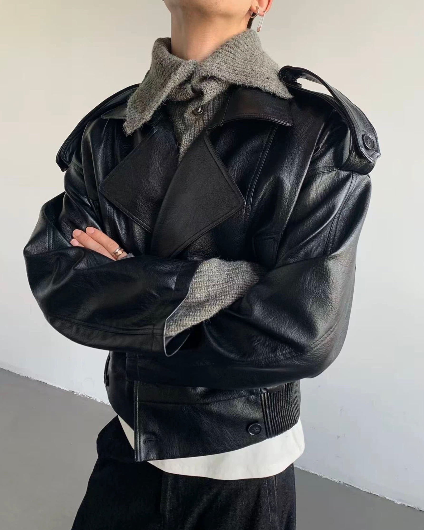 【未使用】ブラックレザー フィッシングジャケット yoused （ユーズド）Remake Leather Fishing Jacket（リメイクレザー